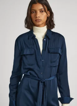 Women Pepe Jeans Satin Button-Up Dress