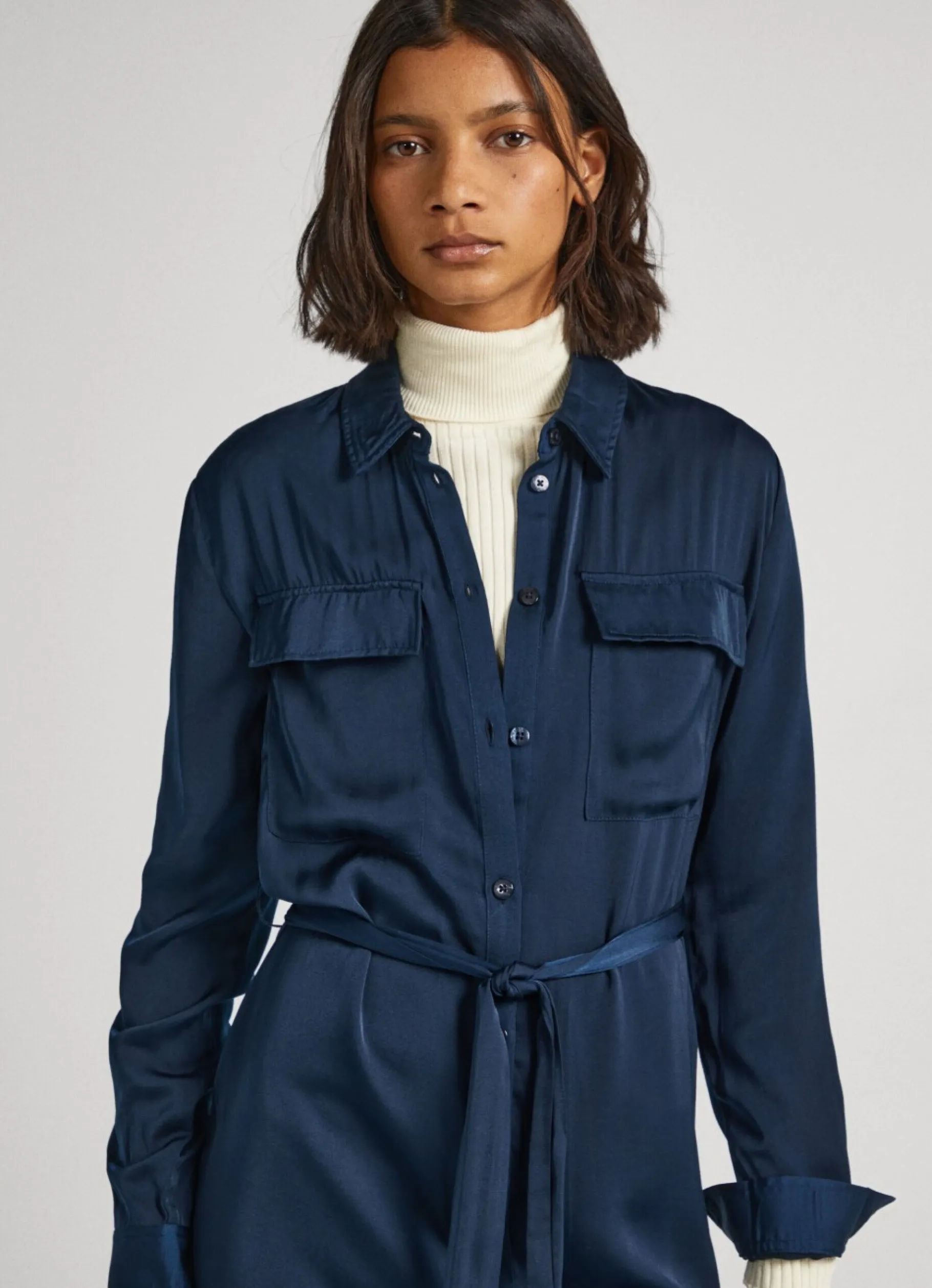 Women Pepe Jeans Satin Button-Up Dress