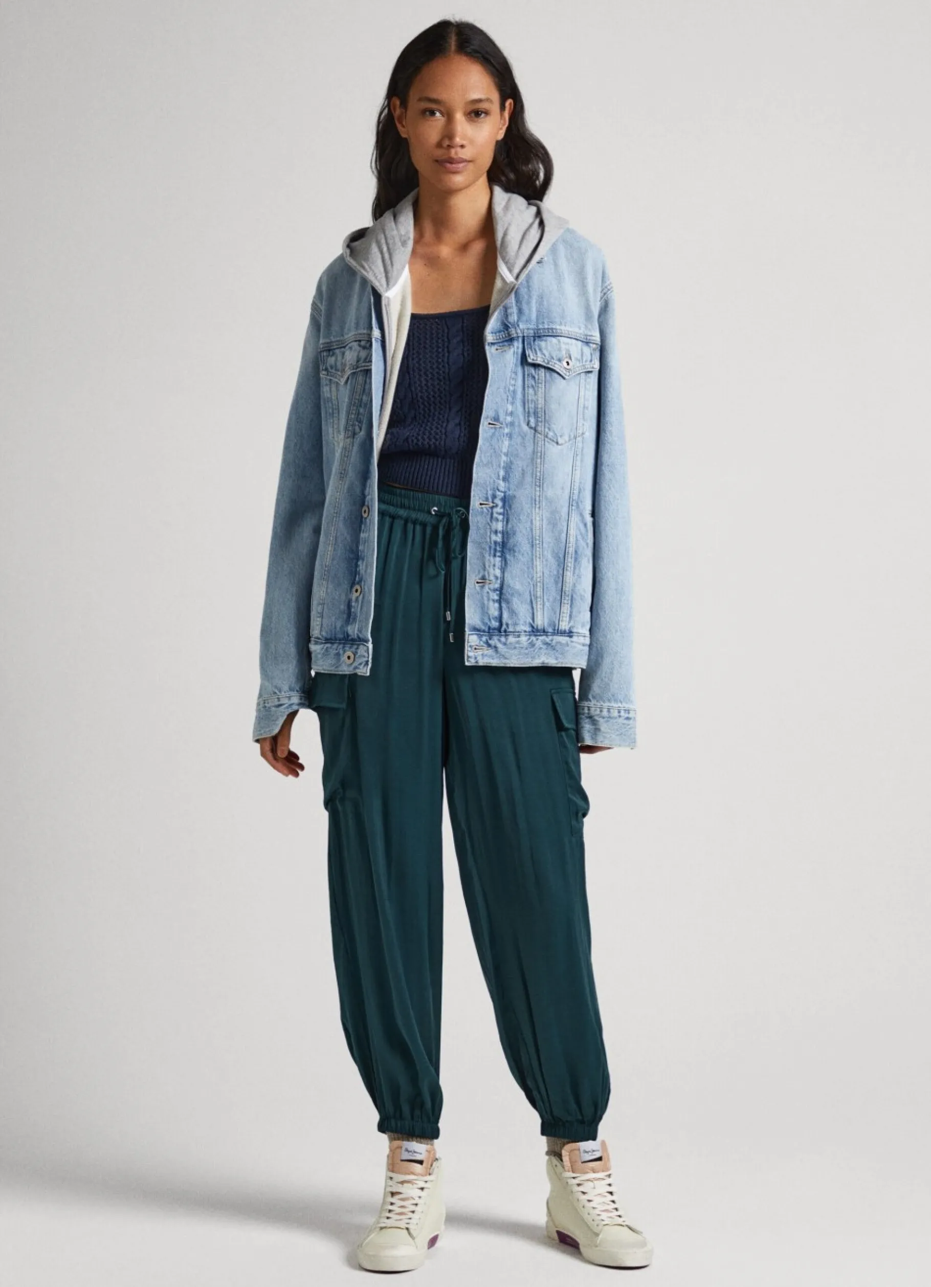 Women Pepe Jeans Satin Cargo Trousers