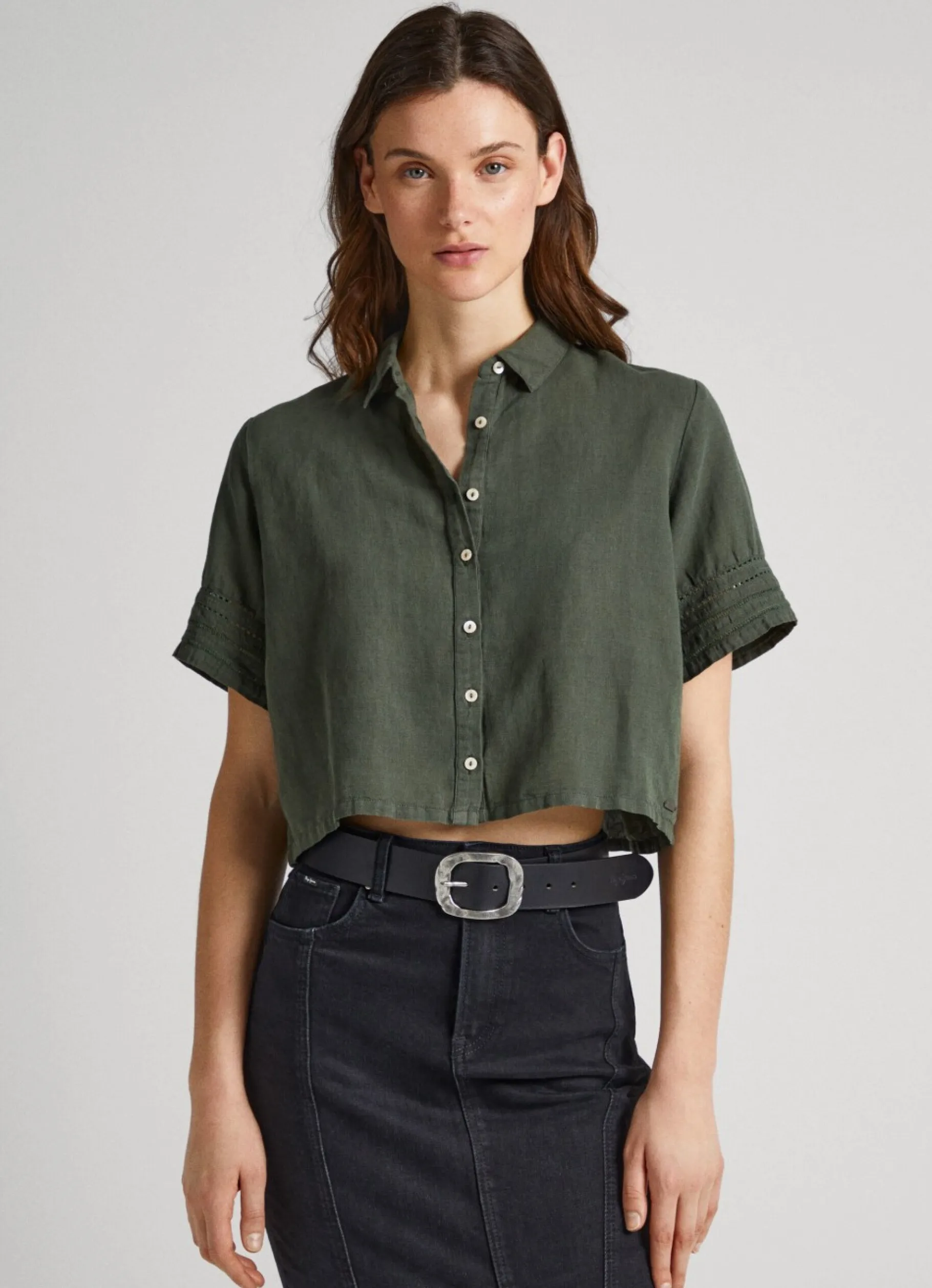 Women Pepe Jeans Short Sleeve Shirt With Openwork Details