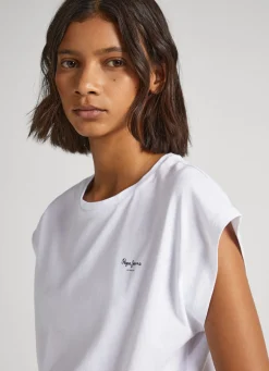 Women Pepe Jeans Sleeveless T-Shirt With Printed Logo
