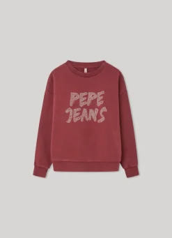 Girl Pepe Jeans Strass Logo Cotton Sweatshirt