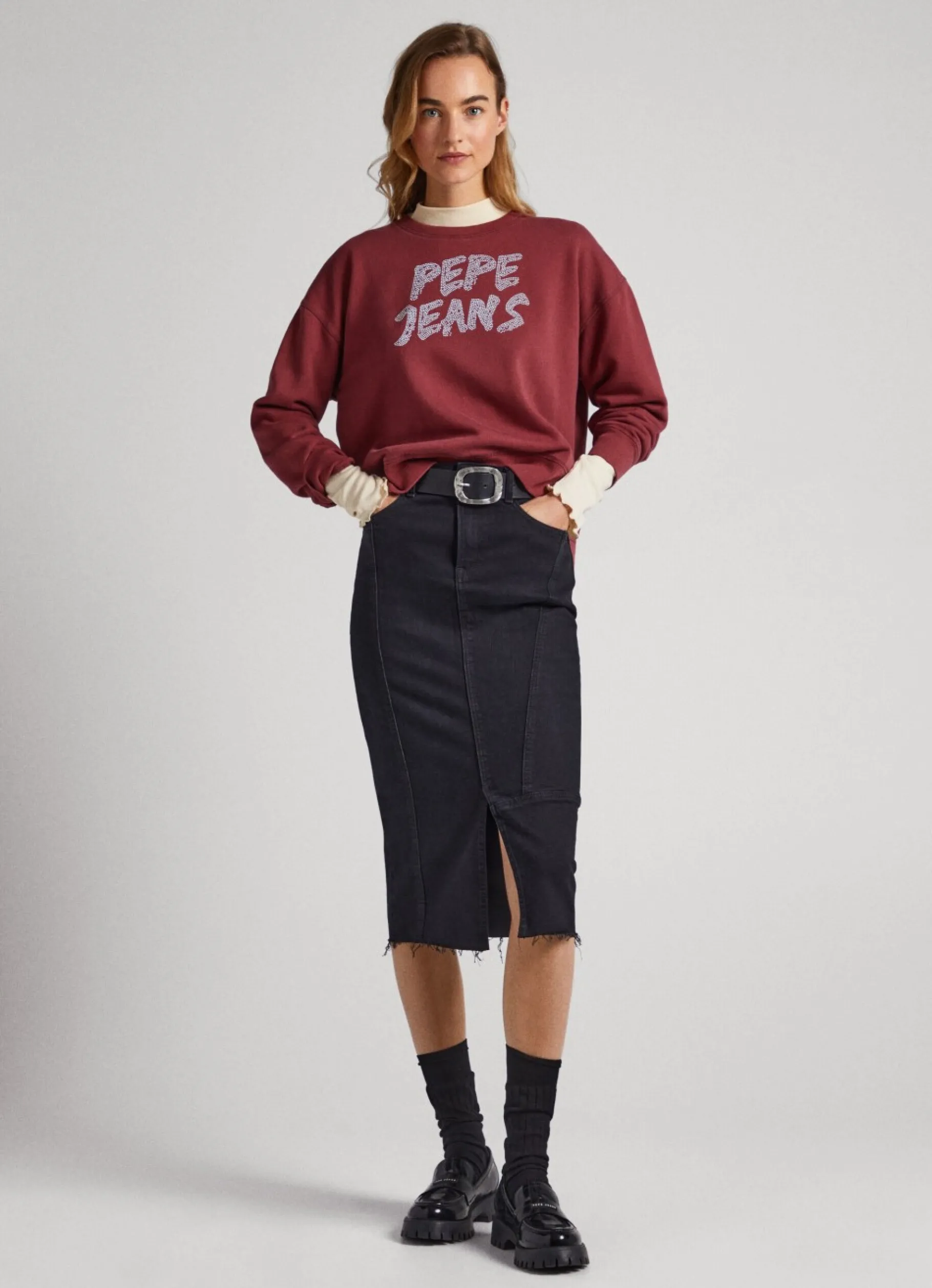 Women Pepe Jeans Strass Logo Cotton Sweatshirt
