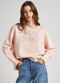 Women Pepe Jeans Strass Logo Cotton Sweatshirt