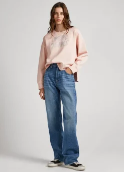 Women Pepe Jeans Strass Logo Cotton Sweatshirt
