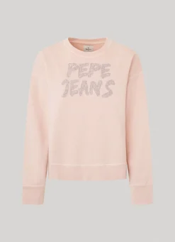 Women Pepe Jeans Strass Logo Cotton Sweatshirt