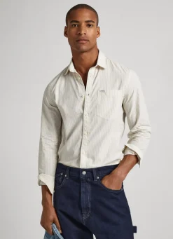 Men Pepe Jeans Striped Poplin Shirt