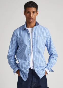 Men Pepe Jeans Striped Poplin Shirt