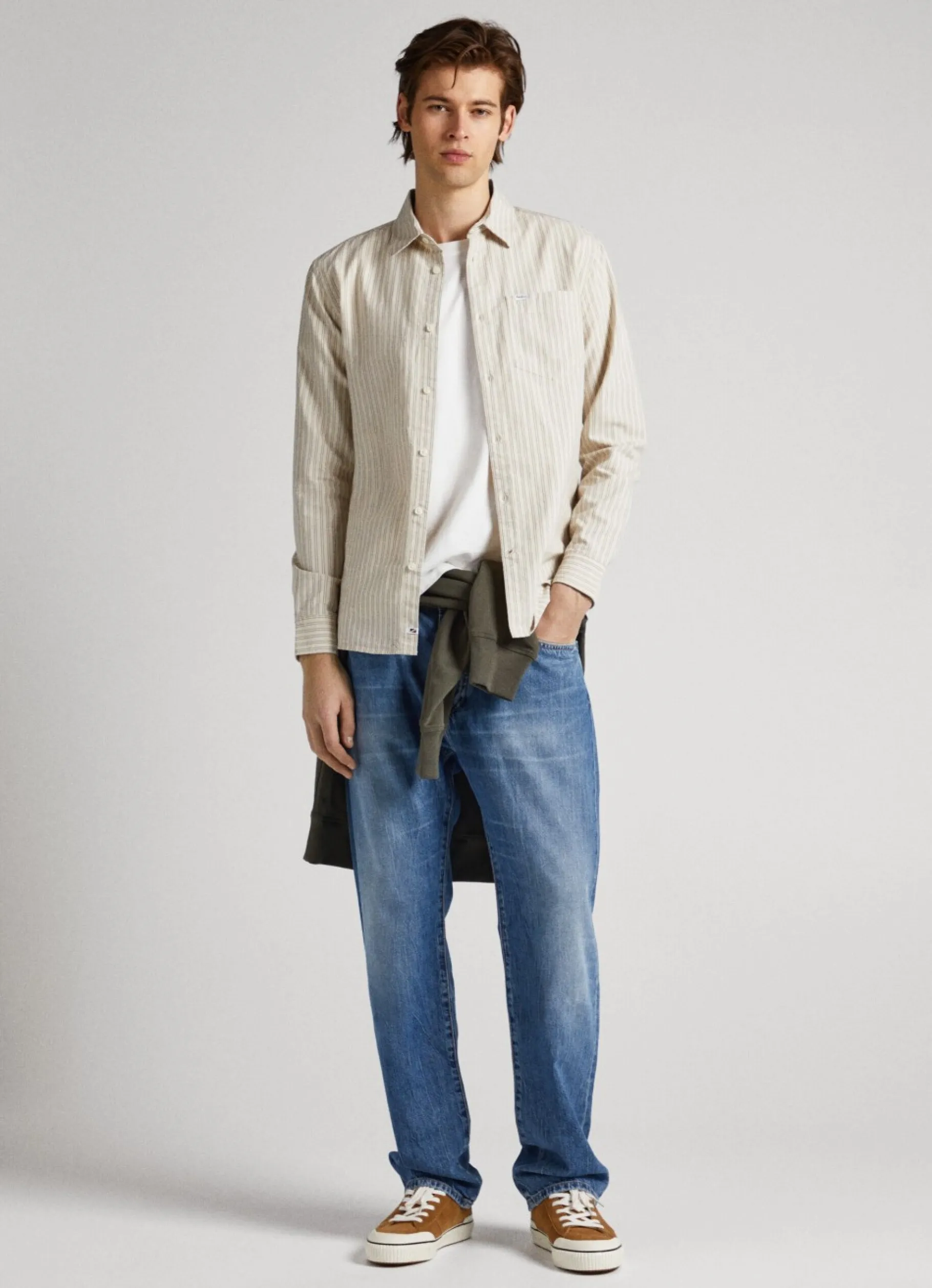 Men Pepe Jeans Striped Slim Fit Oxford Shirt