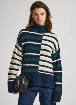 Women Pepe Jeans Striped Turtleneck Knit