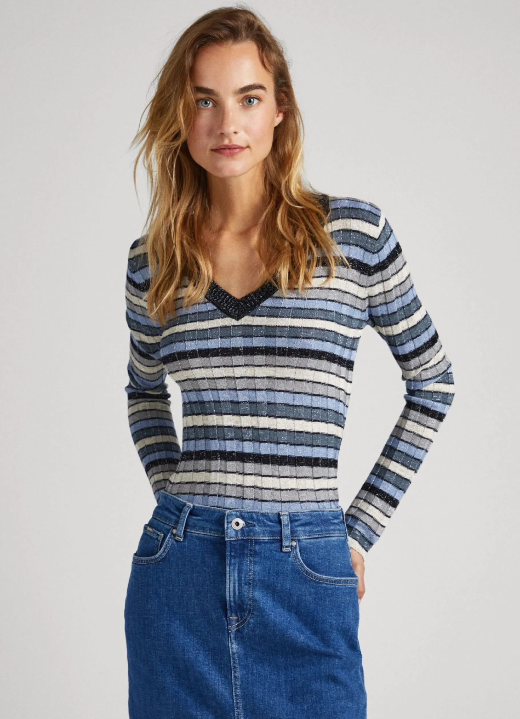 Women Pepe Jeans Striped V-Neck Knit