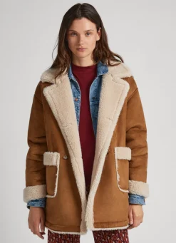 Women Pepe Jeans Suedette Coat With Fleece Lining
