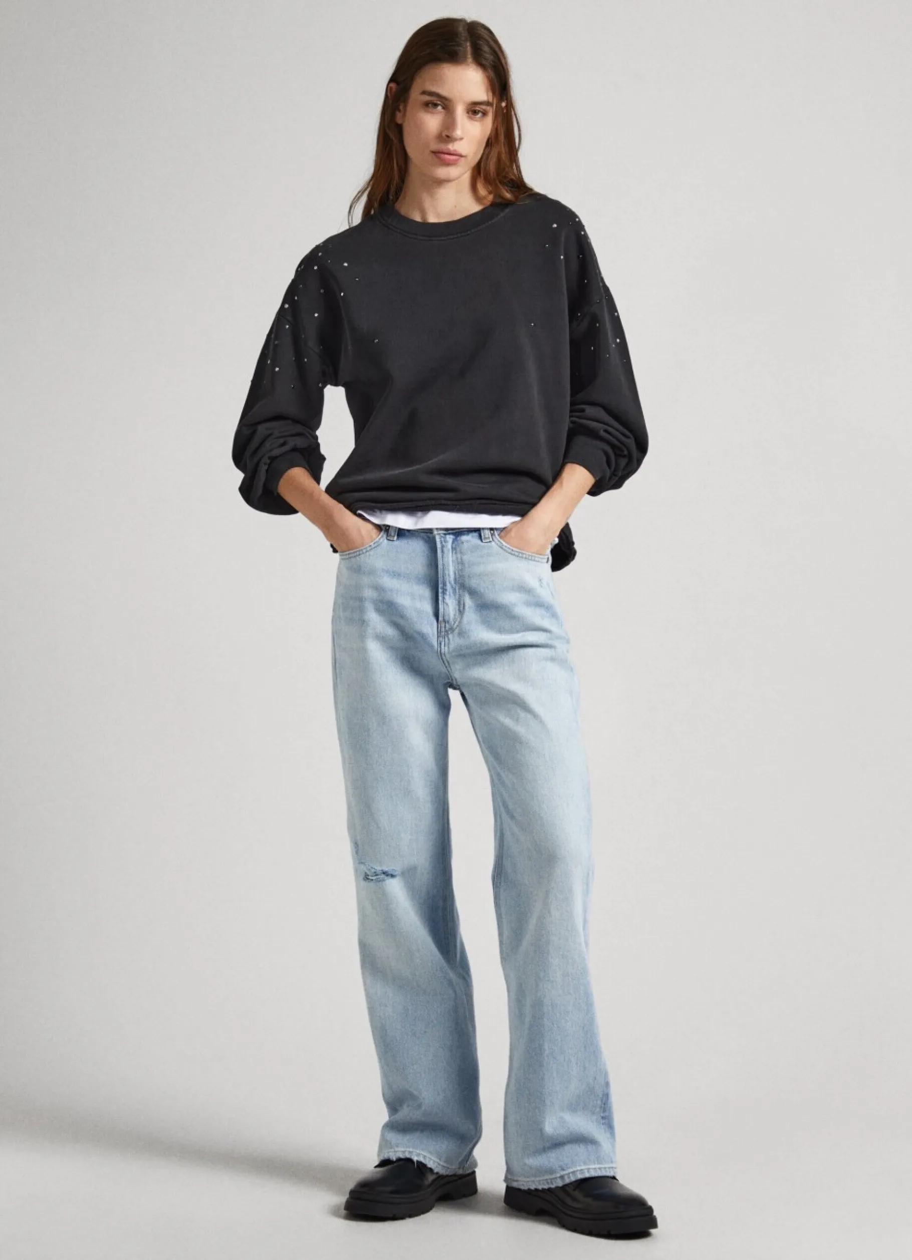 Women Pepe Jeans Sweatshirt W/ Gemstone Beading