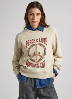 Women Pepe Jeans Sweatshirt W/ Peace & Love Logo