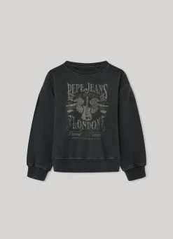 Girl Pepe Jeans Sweatshirt W/ Rock Themed Logo