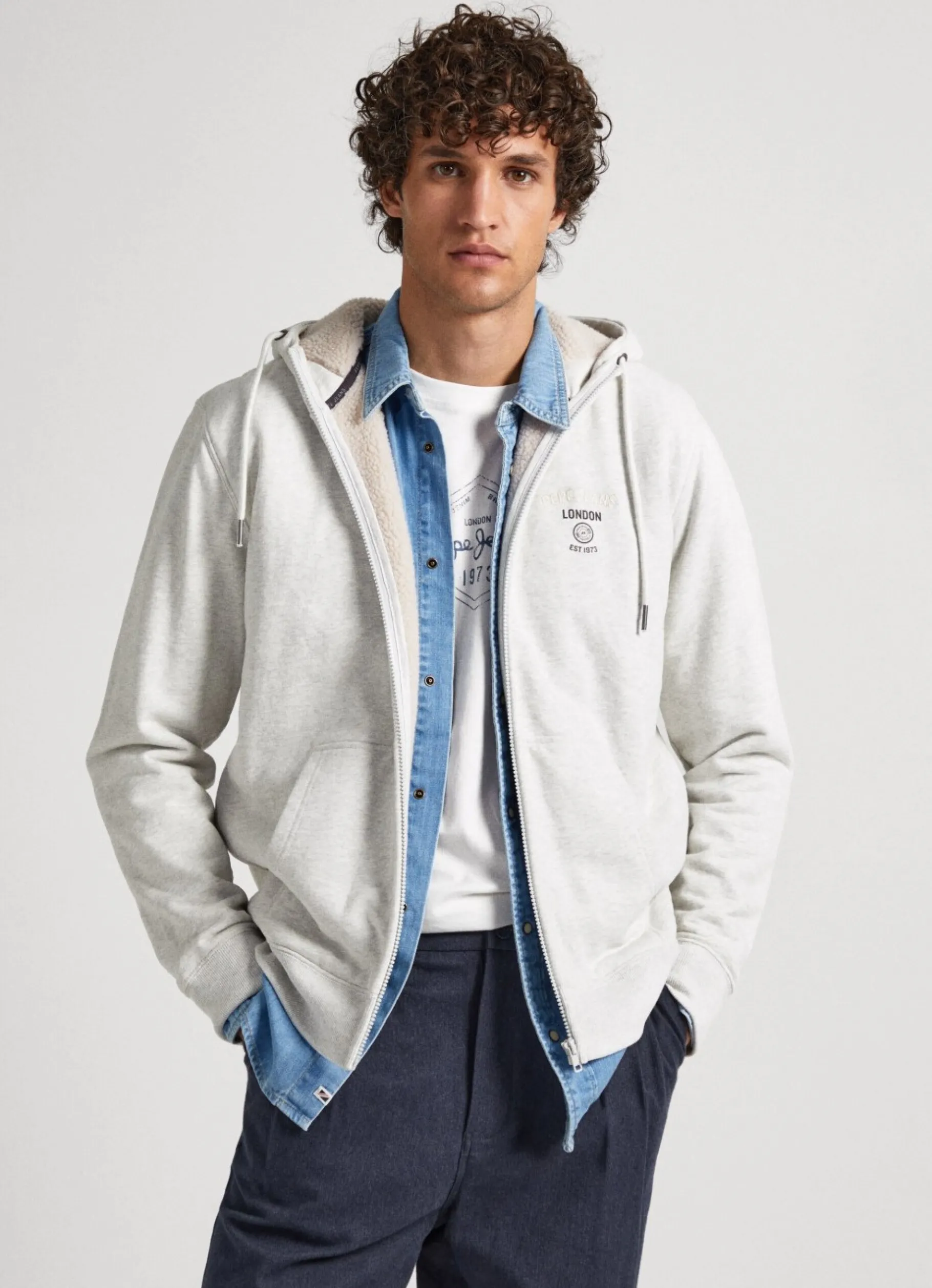 Men Pepe Jeans Sweatshirt With Fleece-Lined Hood