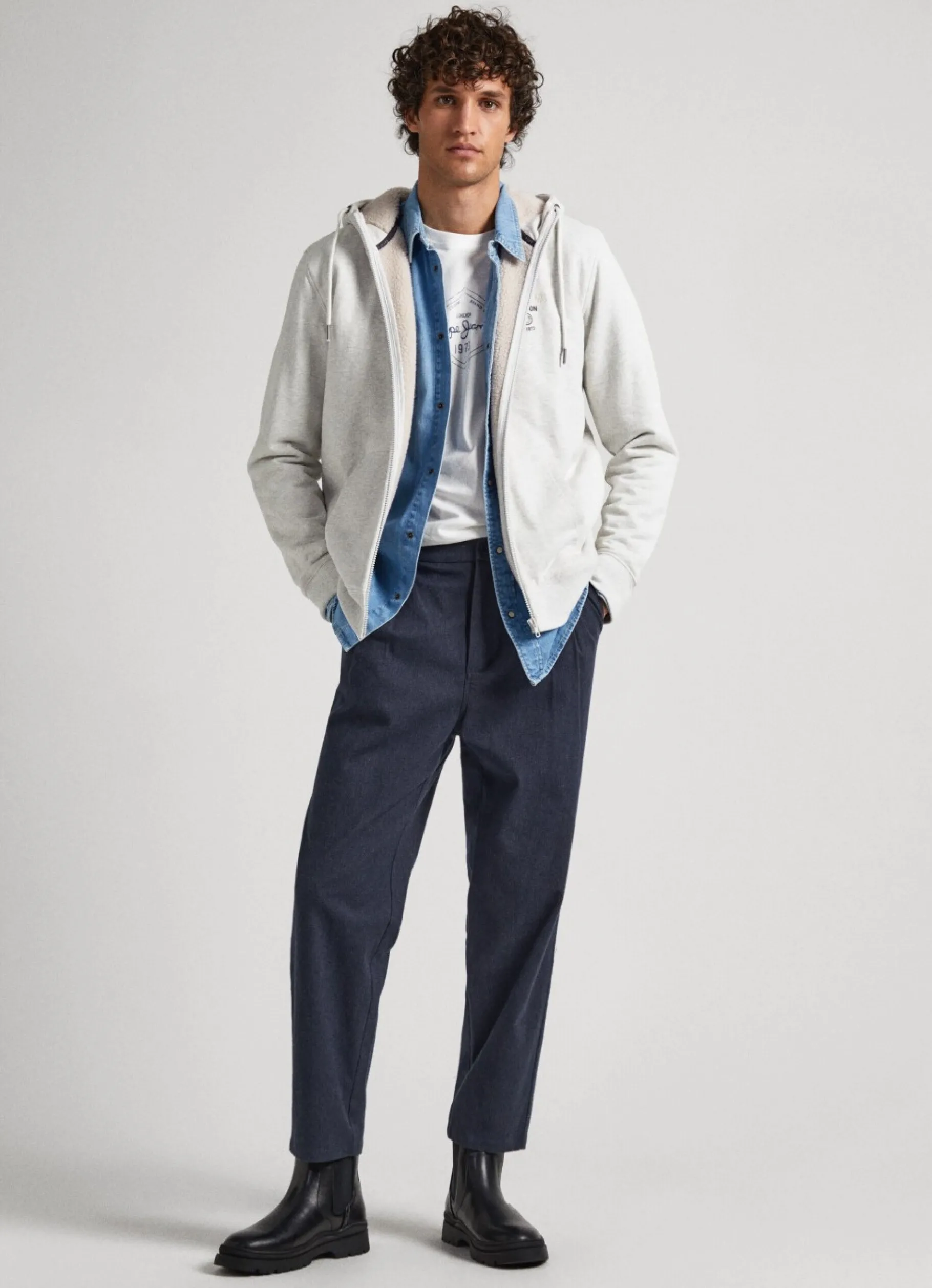 Men Pepe Jeans Sweatshirt With Fleece-Lined Hood