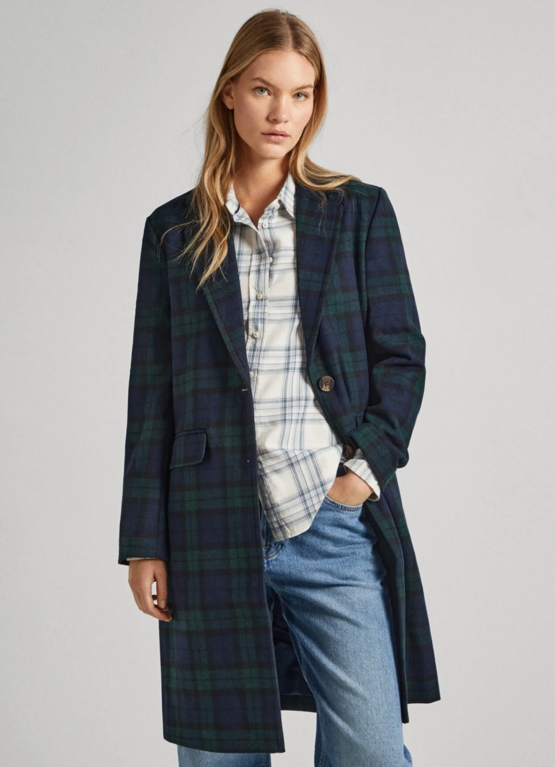 Women Pepe Jeans Tartan Wool Coat