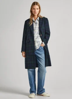 Women Pepe Jeans Tartan Wool Coat