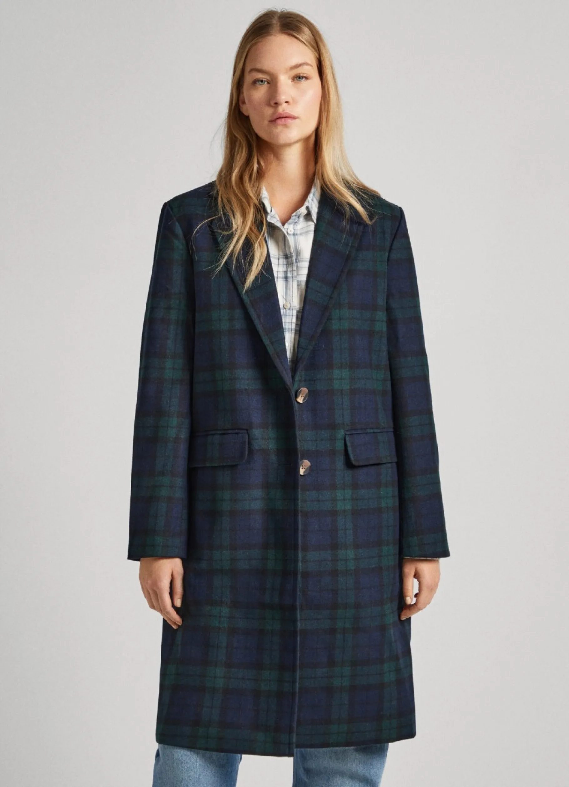 Women Pepe Jeans Tartan Wool Coat