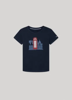 Boy Pepe Jeans Telephone Box Print T-Shirt