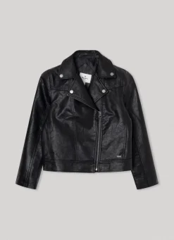 Girl Pepe Jeans Textured Fabric Biker Jacket