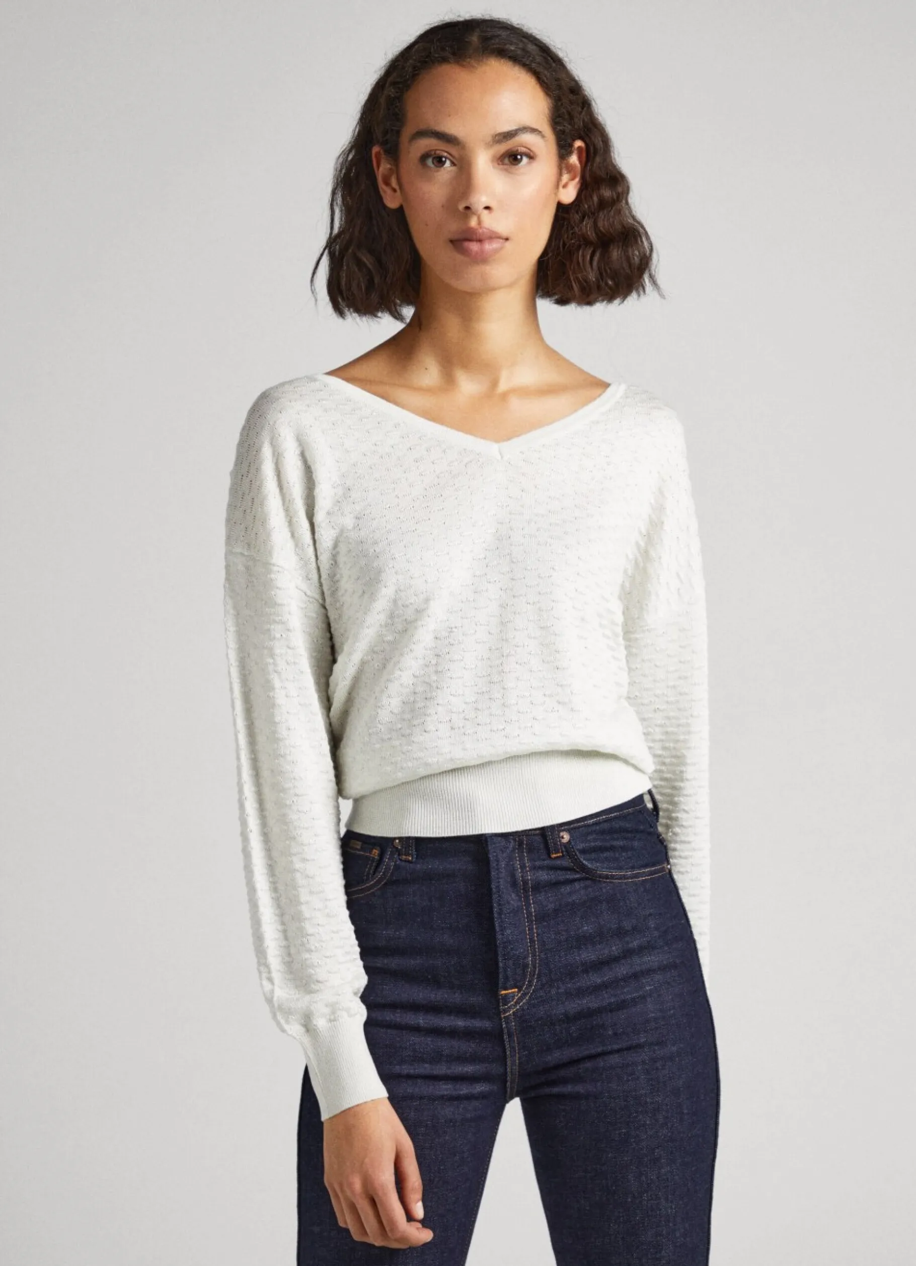 Women Pepe Jeans Textured V-Neck Sweatshirt