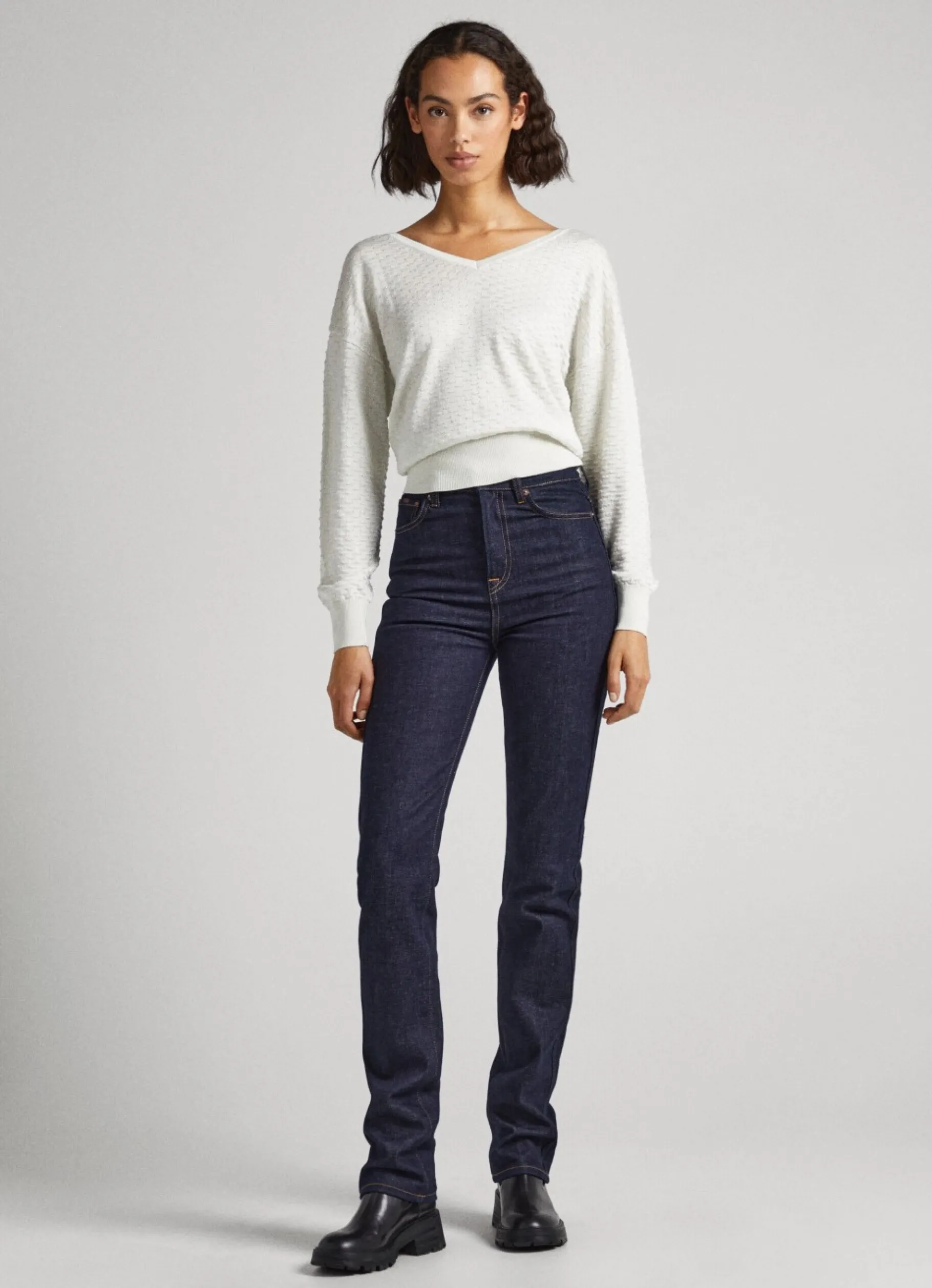 Women Pepe Jeans Textured V-Neck Sweatshirt