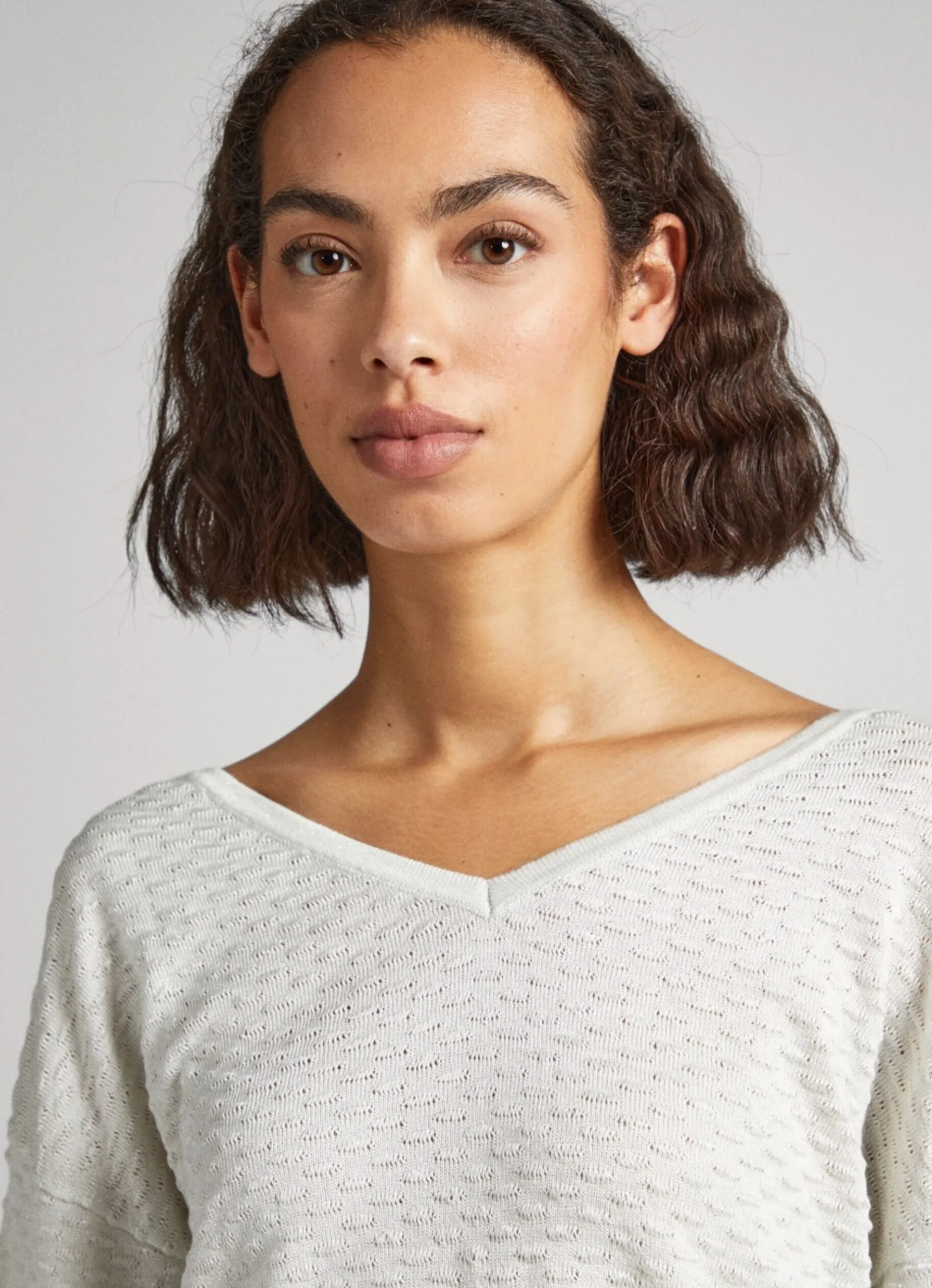 Women Pepe Jeans Textured V-Neck Sweatshirt