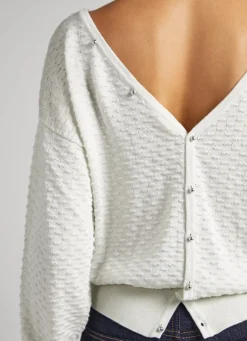 Women Pepe Jeans Textured V-Neck Sweatshirt