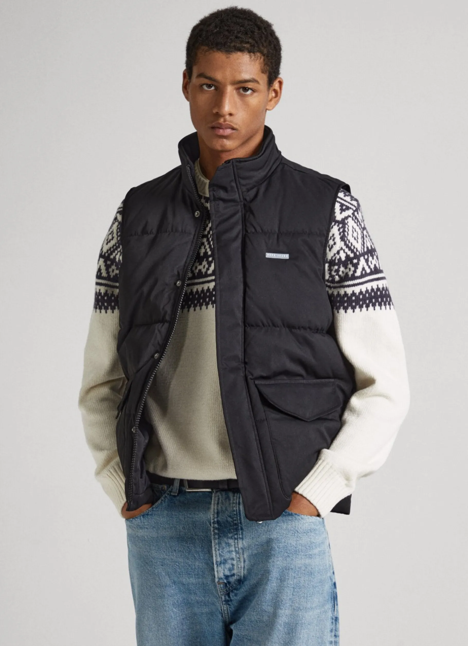 Men Pepe Jeans Twill Padded Waistcoat