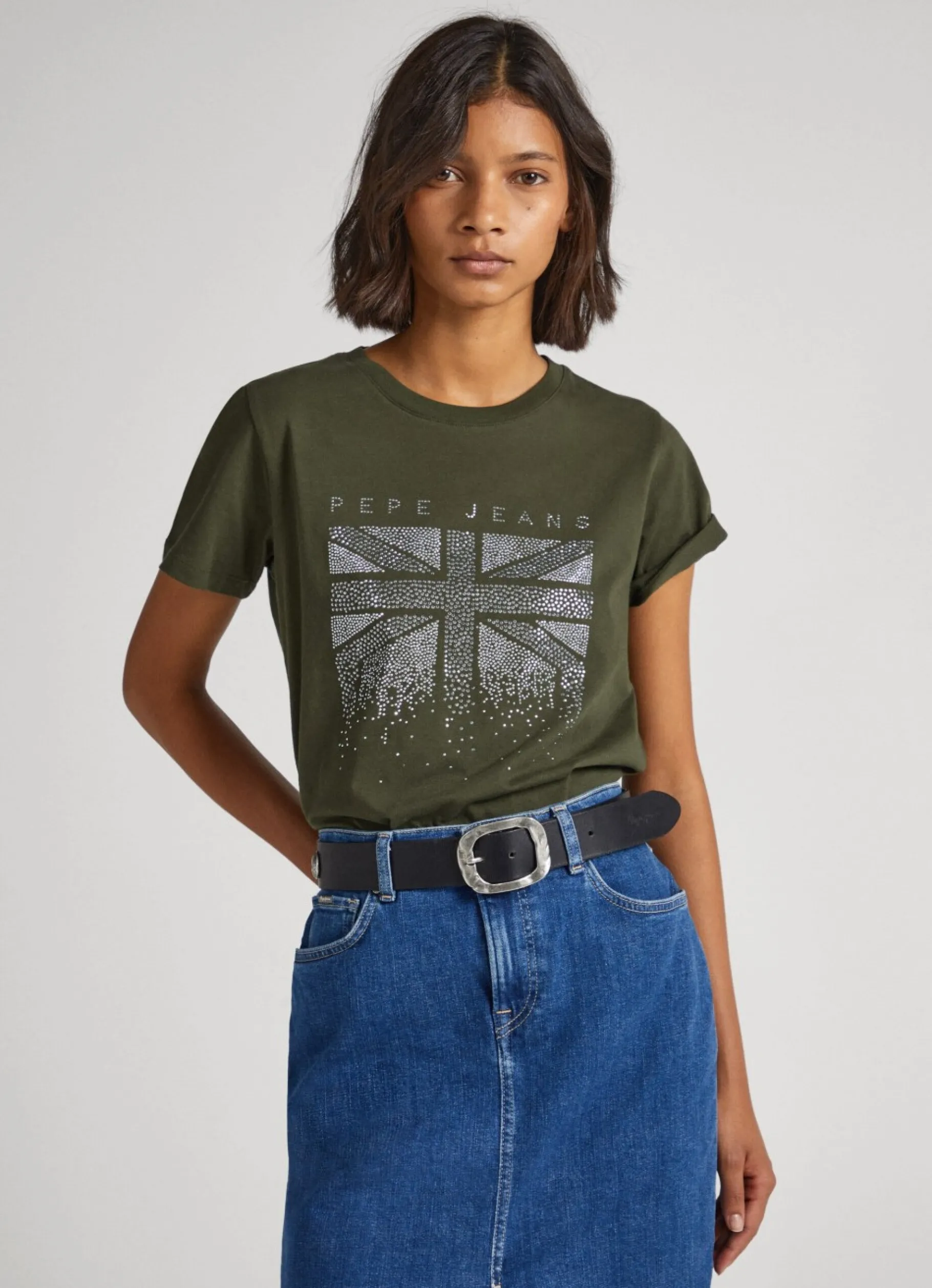 Women Pepe Jeans Union Jack Strass T-Shirt