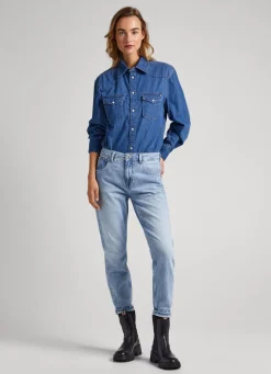 Women Pepe Jeans Violet Relaxed Fit High-Rise Jeans