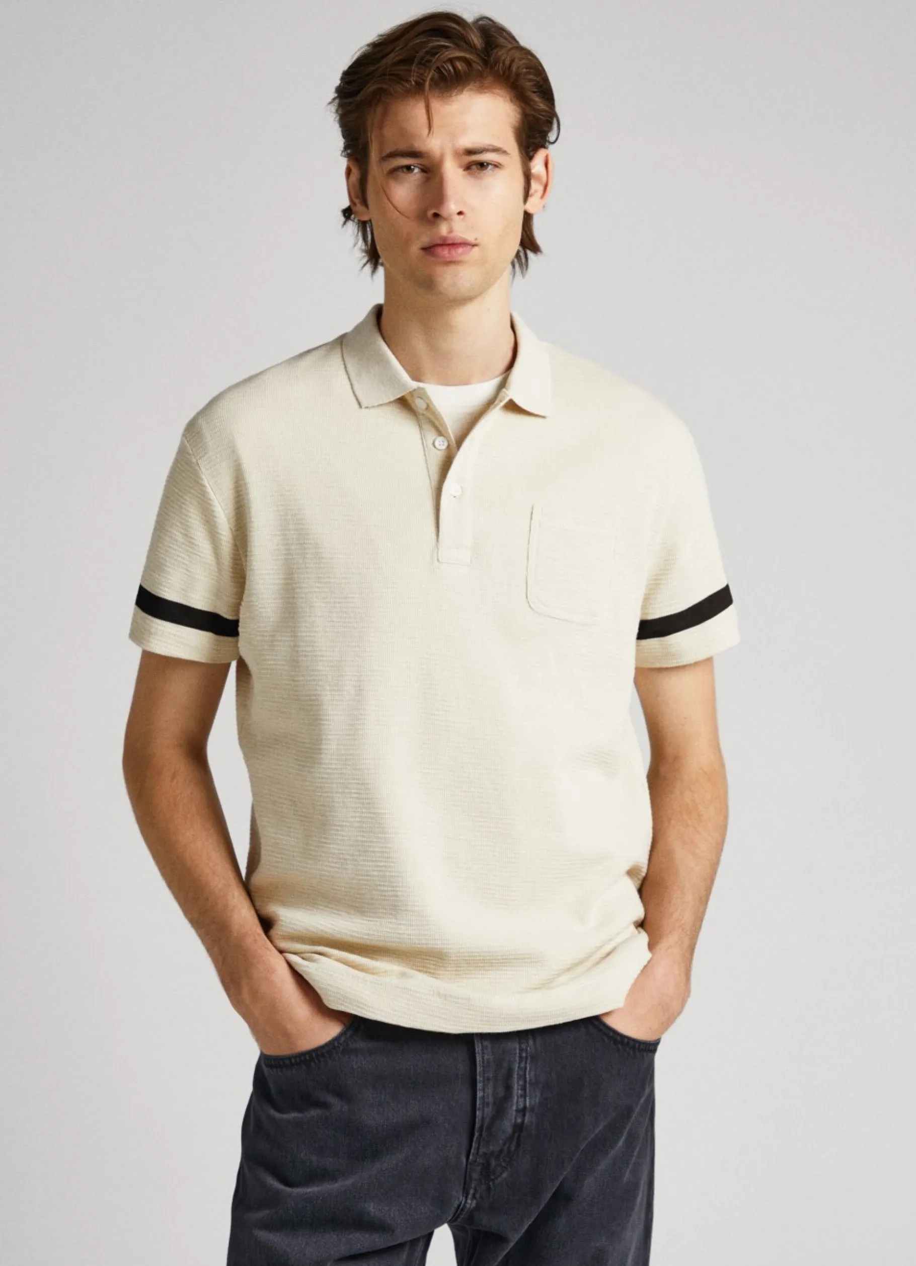 Men Pepe Jeans Waffle Knit Polo Shirt