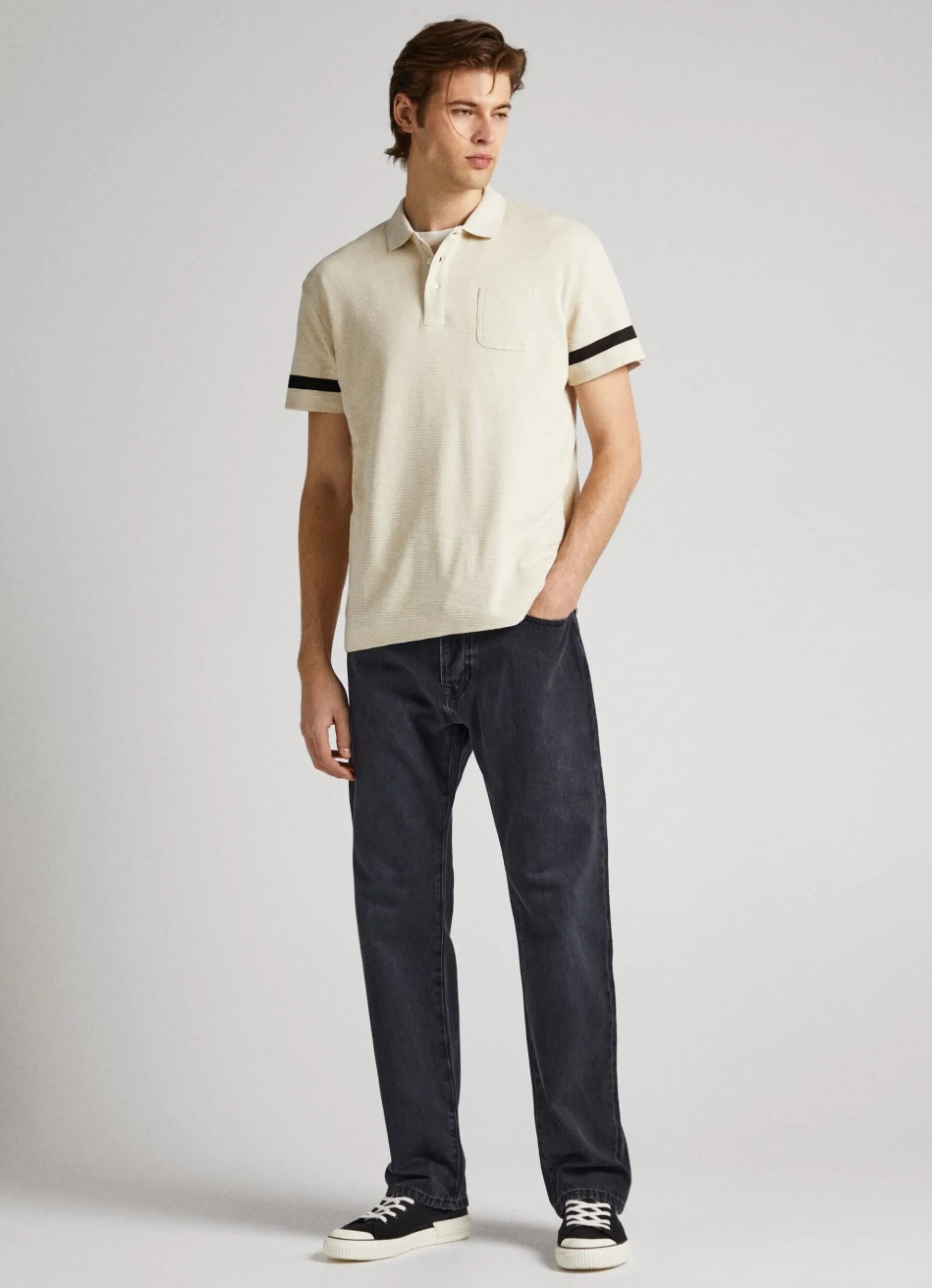 Men Pepe Jeans Waffle Knit Polo Shirt