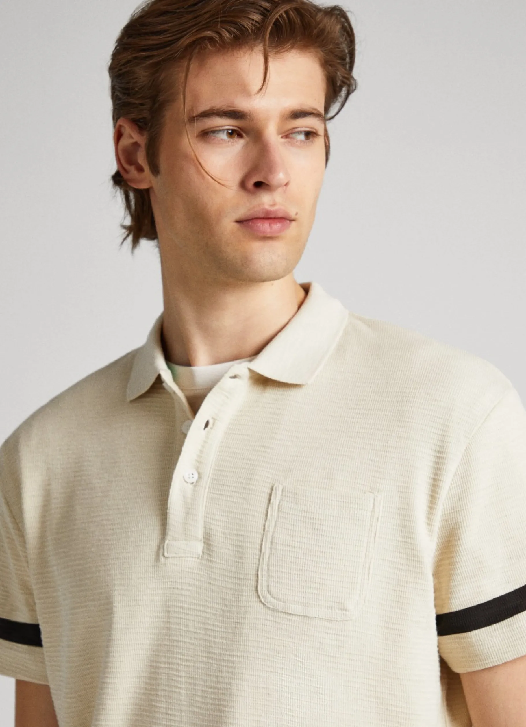 Men Pepe Jeans Waffle Knit Polo Shirt
