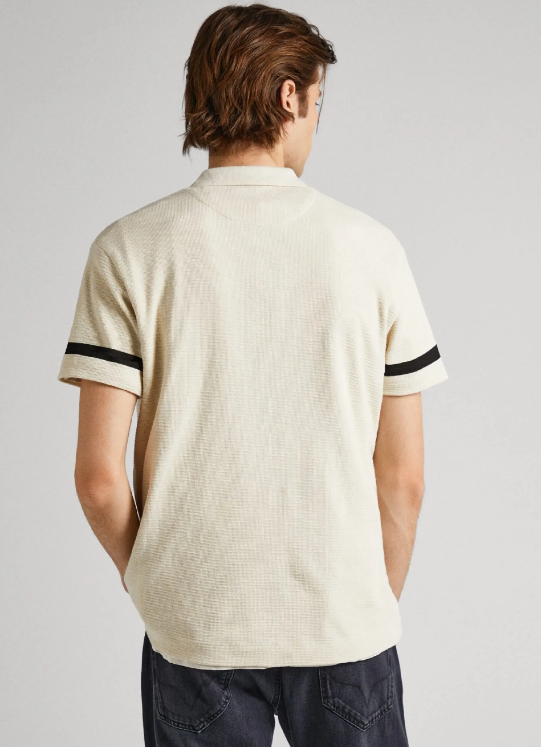 Men Pepe Jeans Waffle Knit Polo Shirt