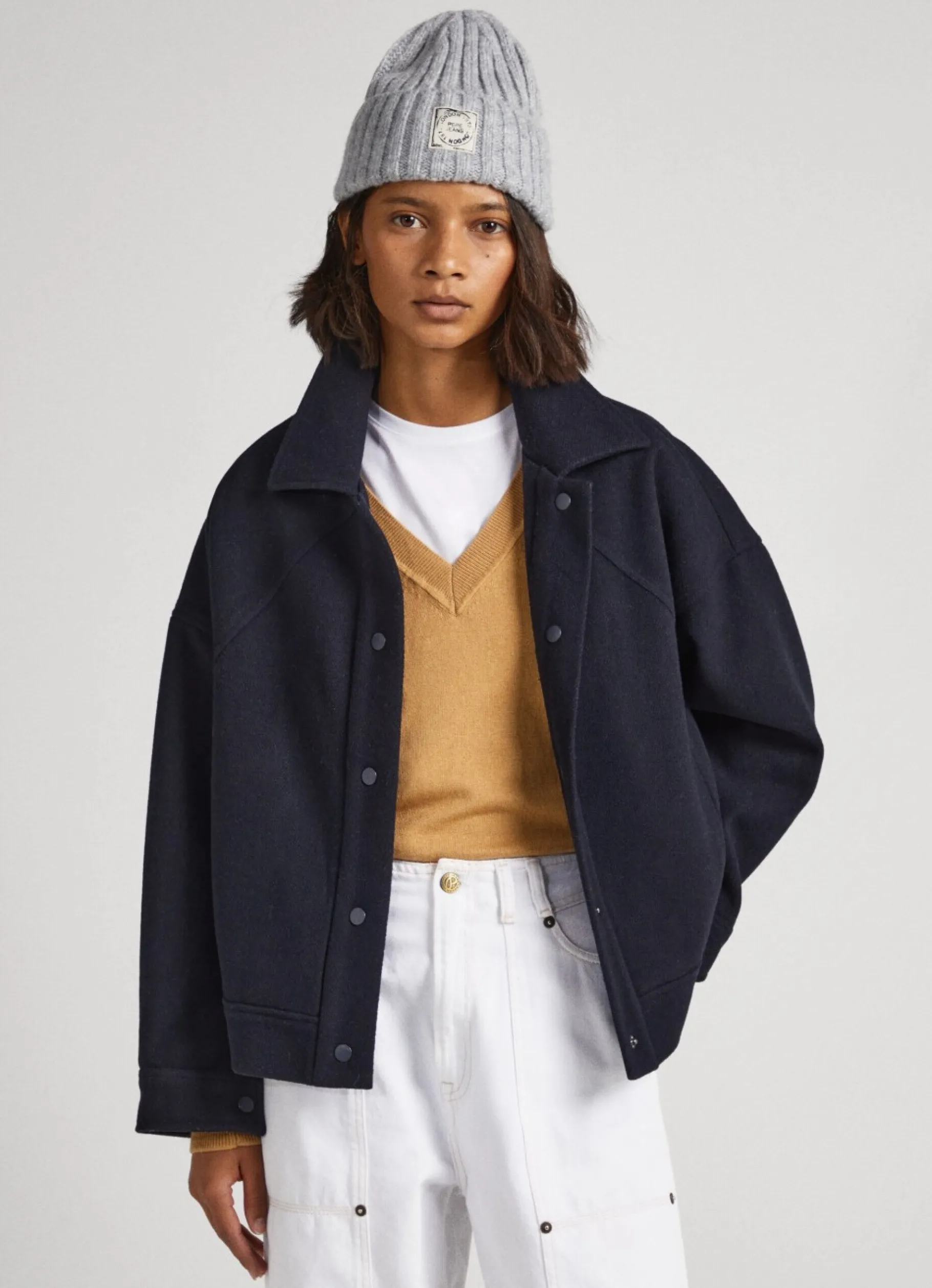 Women Pepe Jeans Wool Blend Herringbone Print Jacket