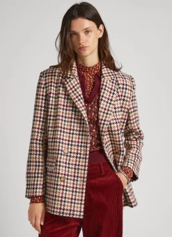 Women Pepe Jeans Wool Blend Houndstooth Print Blazer