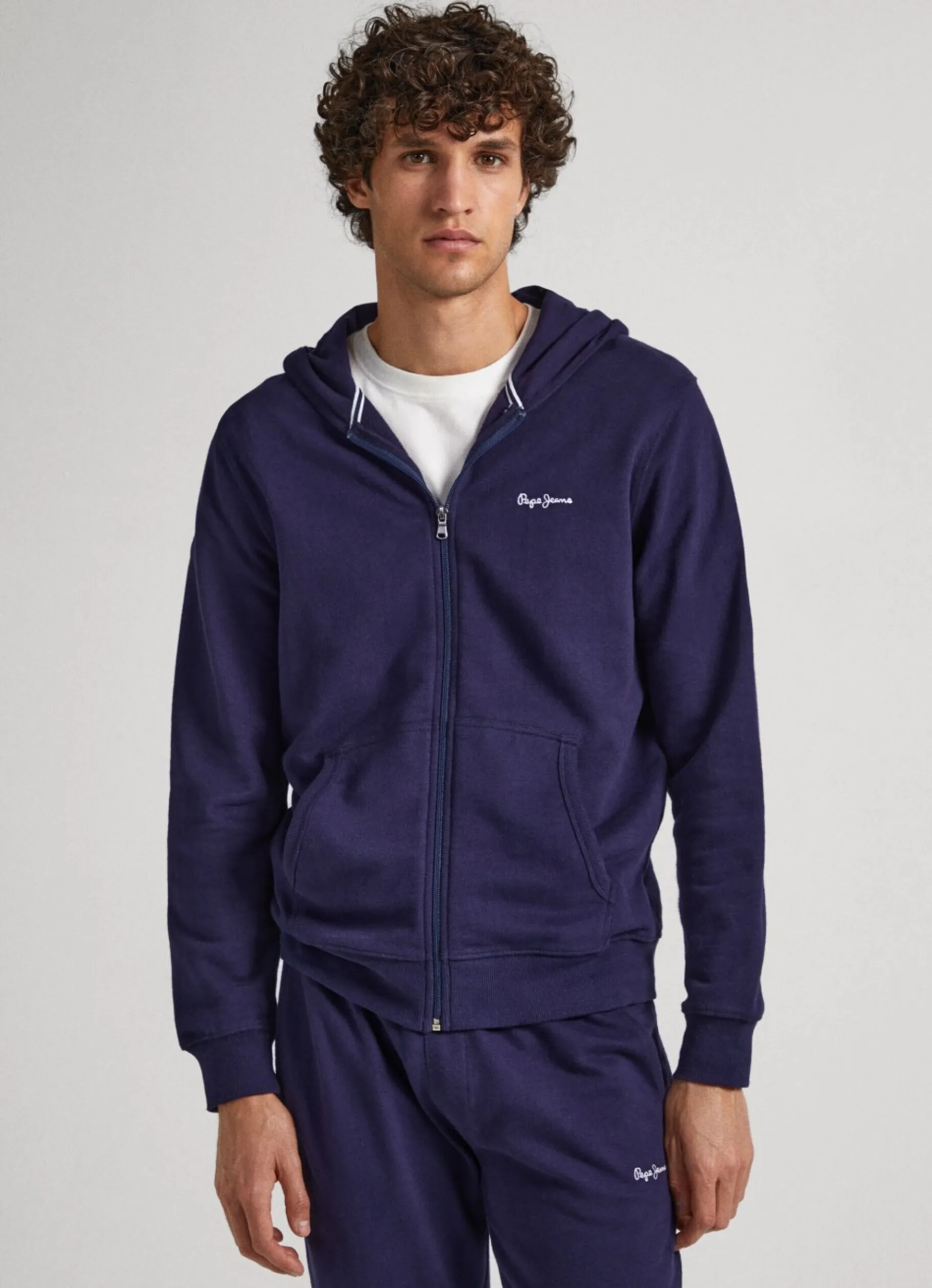 Men Pepe Jeans Zip-Up Terry Sweatshirt With Logo